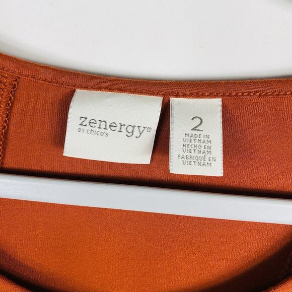 Chico's Zenergy Size Large 12 2 Seam Detail 3/4 Sleeve Tunic Top Orange - Picture 3 of 5